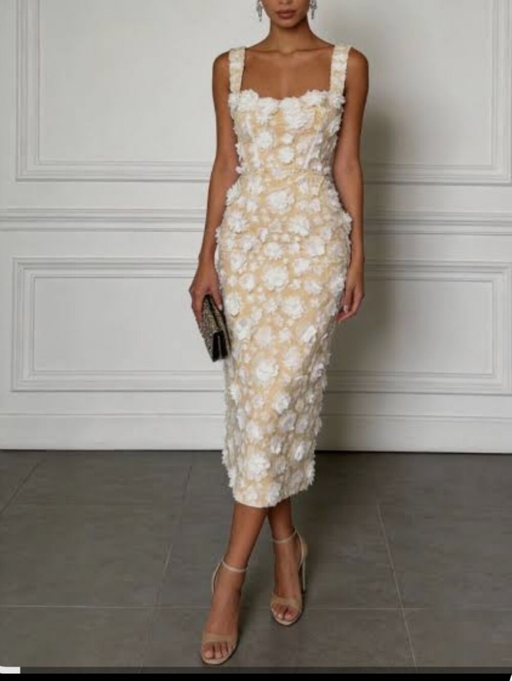 Fehaute brand women’s Cream Floral Appliqué Midi Dress size 14 new with tags